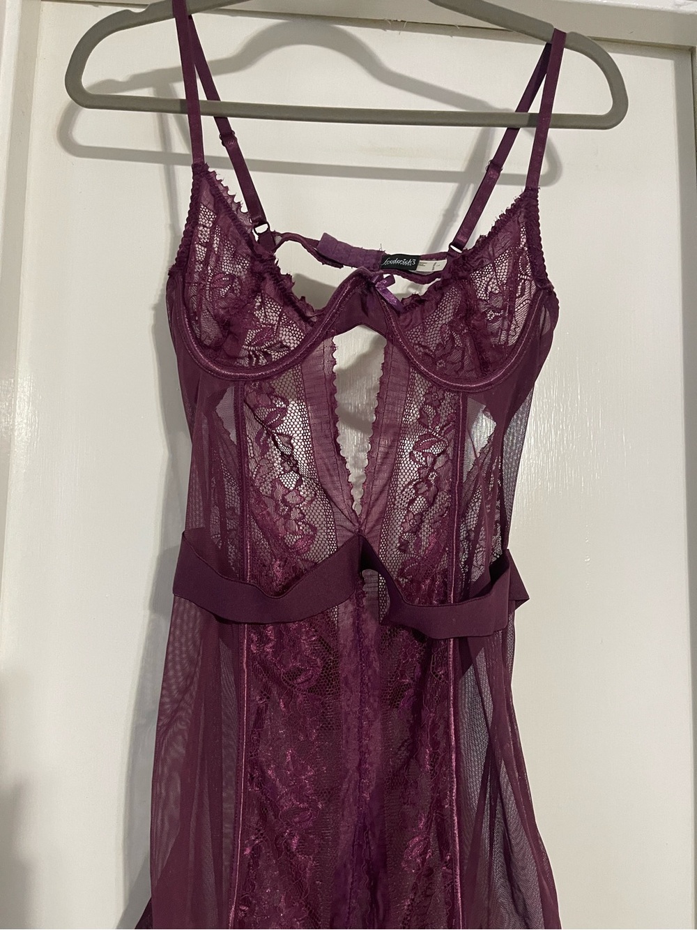 Fredericks of Hollywood Purple Lace Mesh Gartered Lingerie Size Large